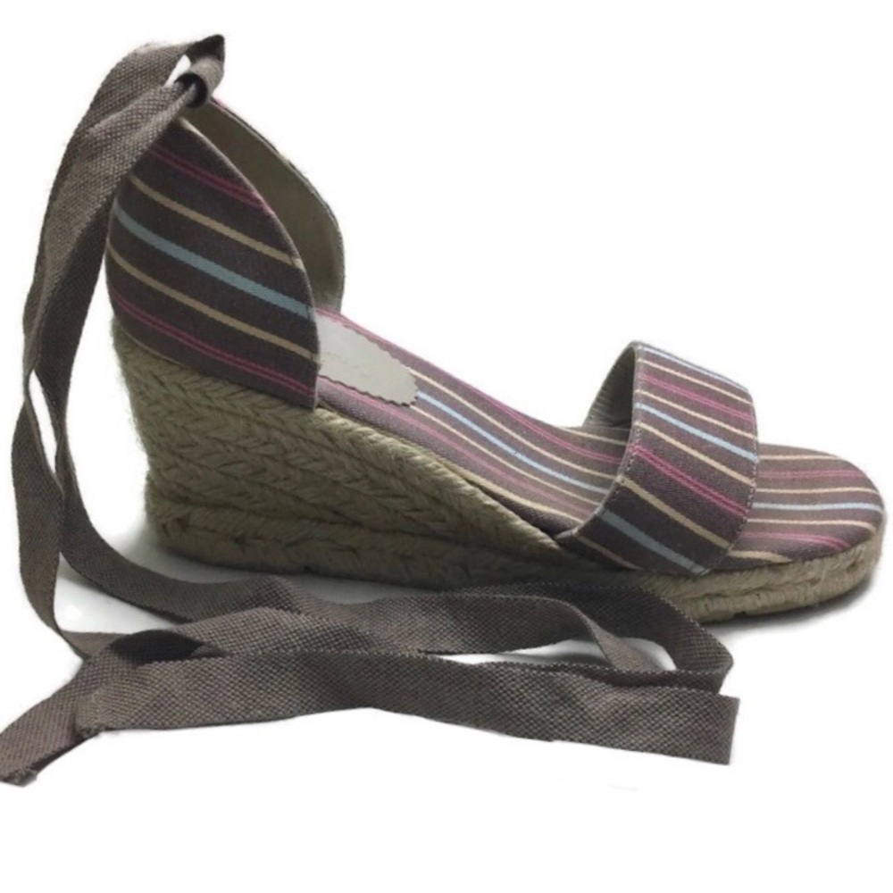 Boden Striped Wraparound Ankle Tie Open Toe Espadrille Wedge Size 6